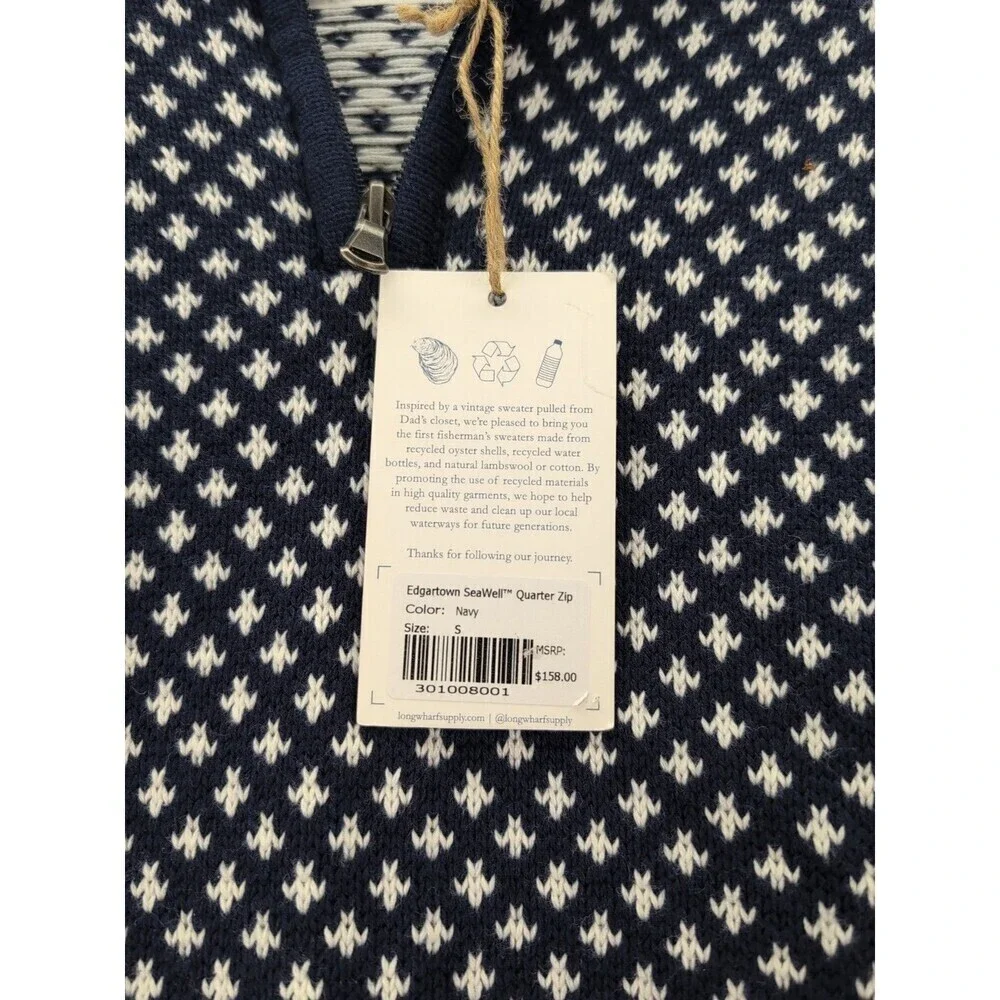 Long Wharf Supply Co Edgartown SeaWell Quarter Zip Navy Blue Sweater NWT Small